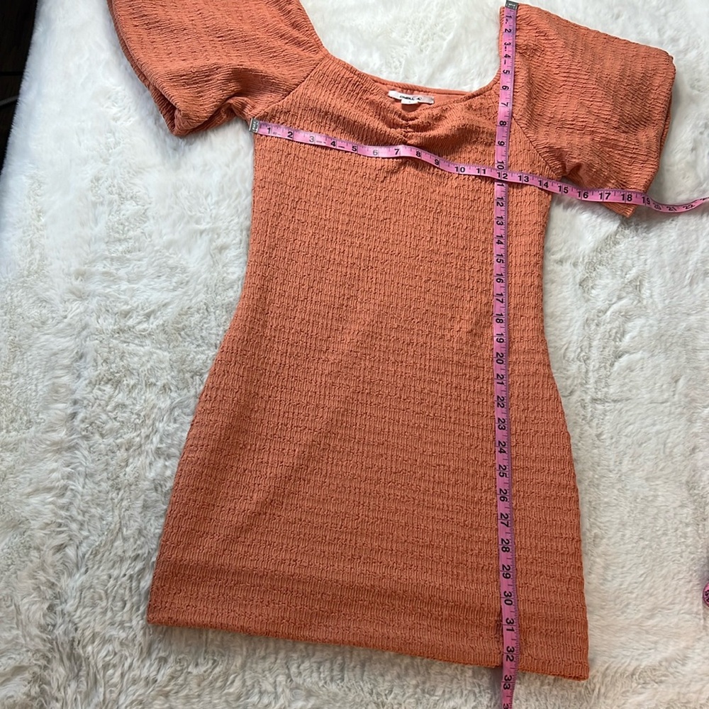 O'NEILL Teagan Smocked Mini Dress Puff Sleeve Sweetheart Neck Stretchy BodyCon S - Picture 11 of 17